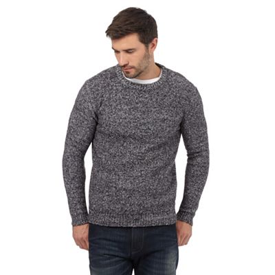 Big and tall grey boucle knit crew neck jumper